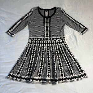 Nina Leonard Black and White Geometric Dress